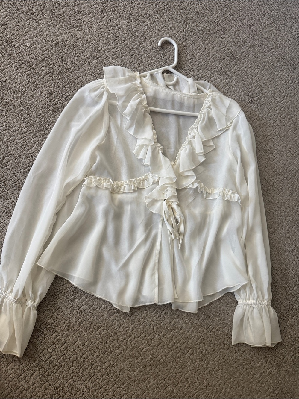 Miqil cream boho long sleeve sheer blouse medium - Picture 5 of 5